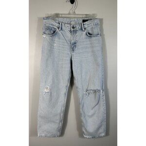 Allsaints Jeans Womens 31 32x27.5 Light Wash Ava Straight Leg Distressed Cotton